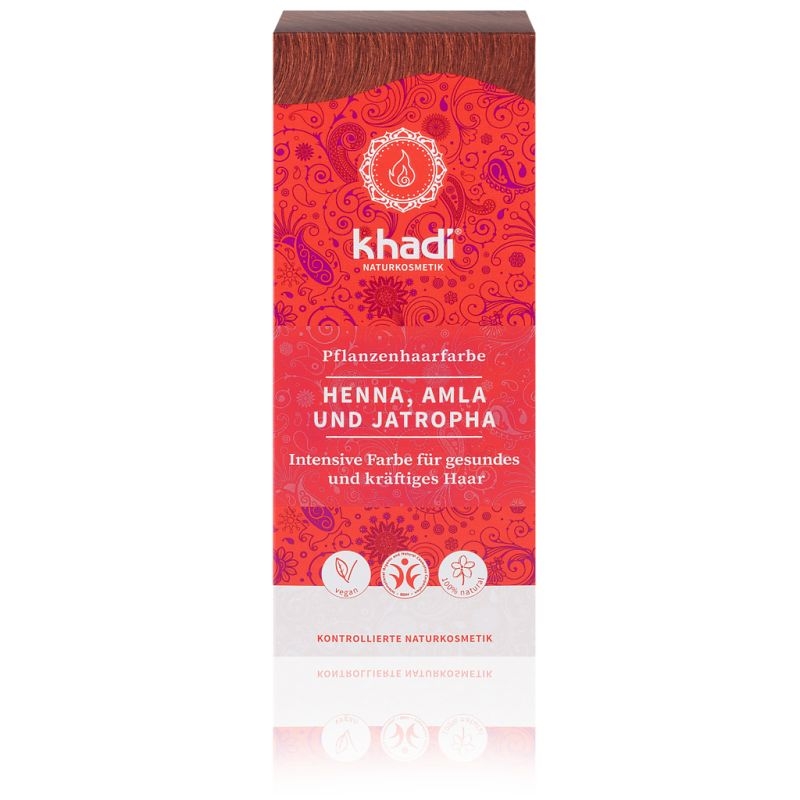 Rostlinná barva na vlasy Khadi – HENNA & AMLA & JATROPHA 