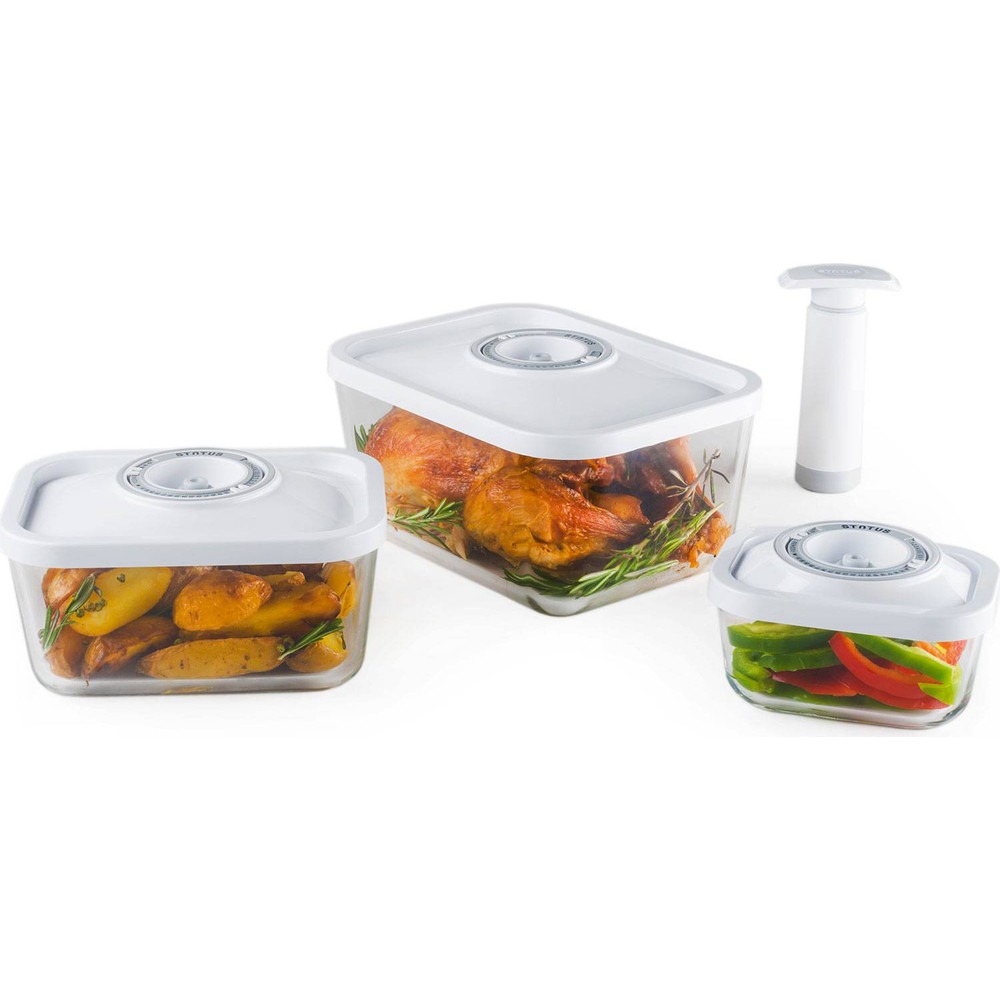 4dílný set skleněných vakuových dóz STATUS 181021, bílá