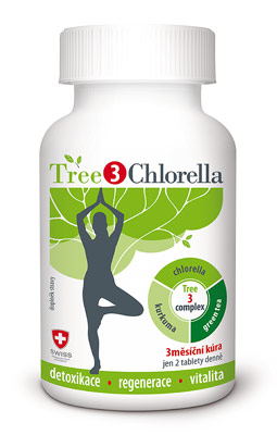 Tree3Chlorella = chlorella, zelený čaj a výtažek z kurkumy v jedné tabletce